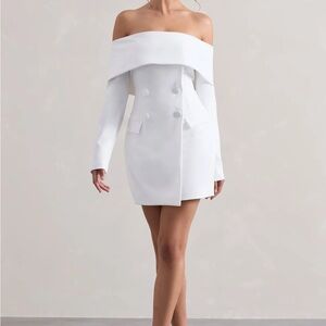 NEVER WORN Club L London Tara, White Bardot Tailored Blazer Dress - US 8 / WHITE
